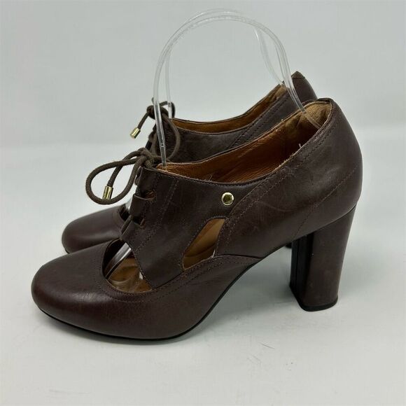 Clarks Indigo Women's Brown Leather Lace-Up Block Heel Shoes Size 7 Round Toe - Picture 6 of 12